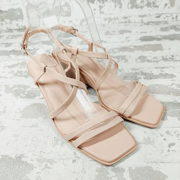 NEW Caslon Paola Pink Leather Square Toe Ankle Strap Wedge Heel Sandals F677 - Picture 4 of 13